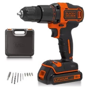 Black + Decker 18V Cordless Hammer Drill with Battery